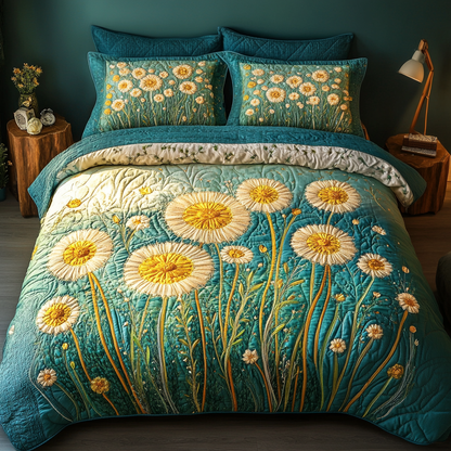 Sunny Dandelions 3-Piece Quilted Bedding Set NCU0DK4119