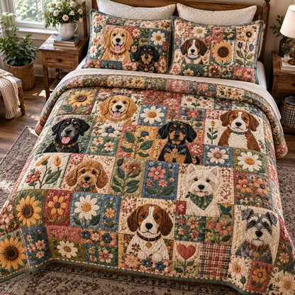 Sunny Dog Garden 3-Piece Quilted Bedding Set NCU0DV10502