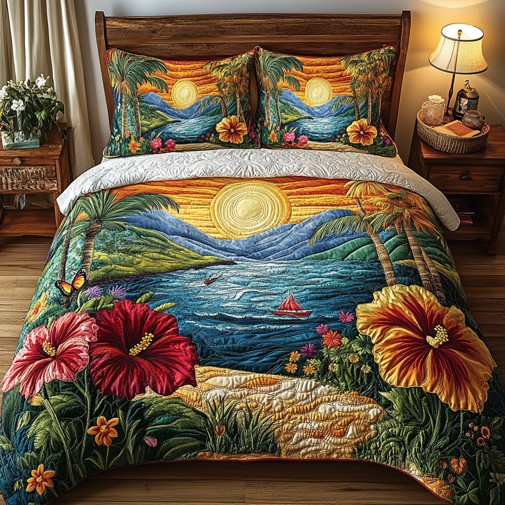 Sunny Escape 3-Piece Quilted Bedding Set NCU0VL1833
