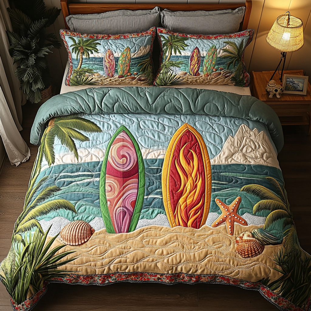 Sunny Escape 3-Piece Quilted Bedding Set NCU0VL2051