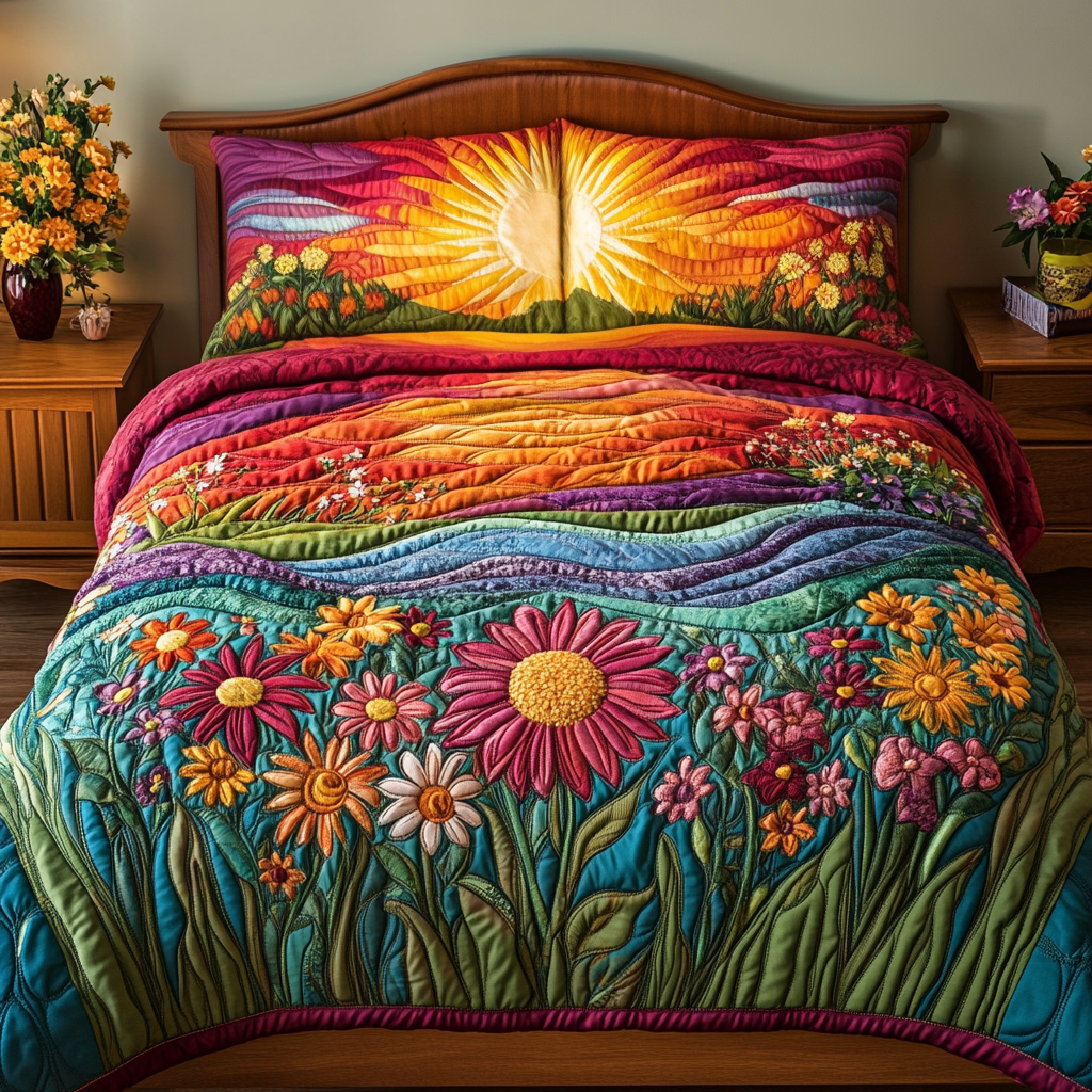 Sunny Florals 3-Piece Quilted Bedding Set NCU0VH4426