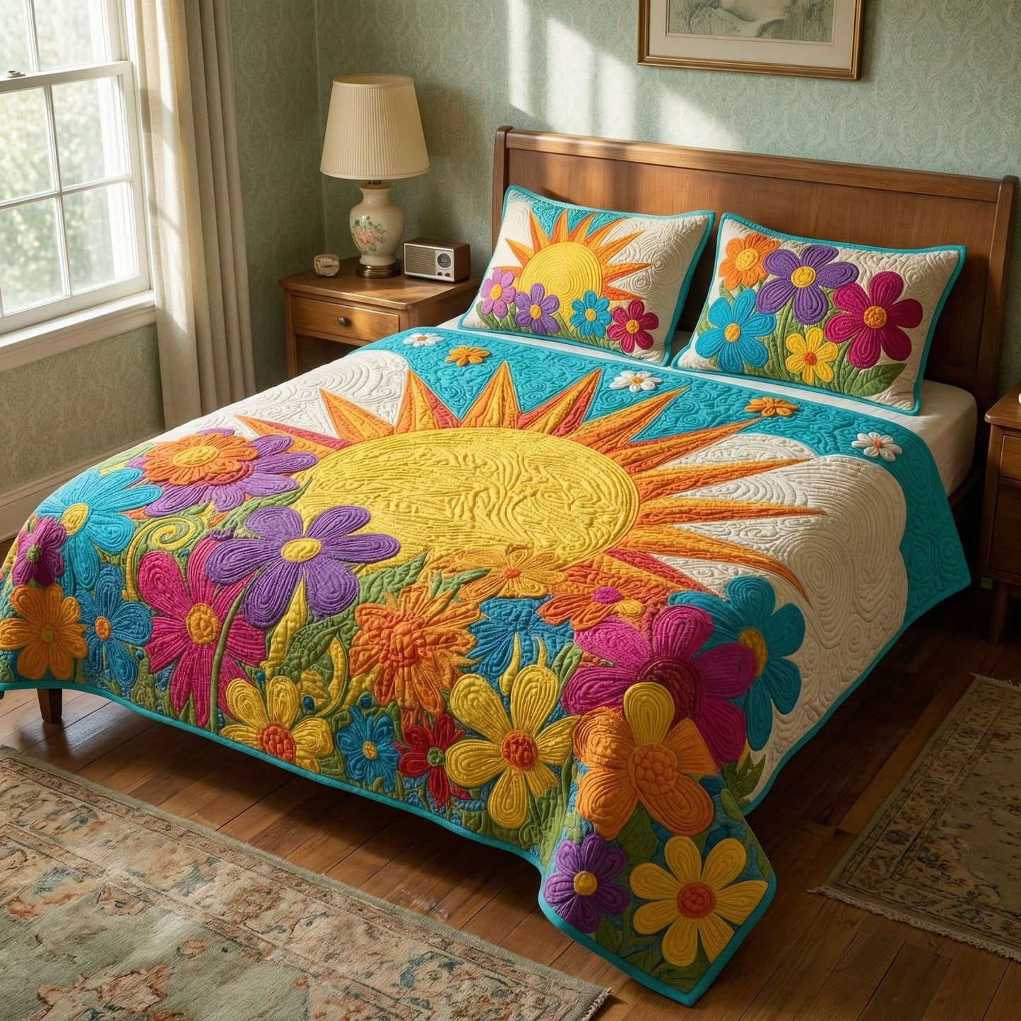 Sunny Flower Vibes 3-Piece Quilted Bedding Set NCU0NT12476