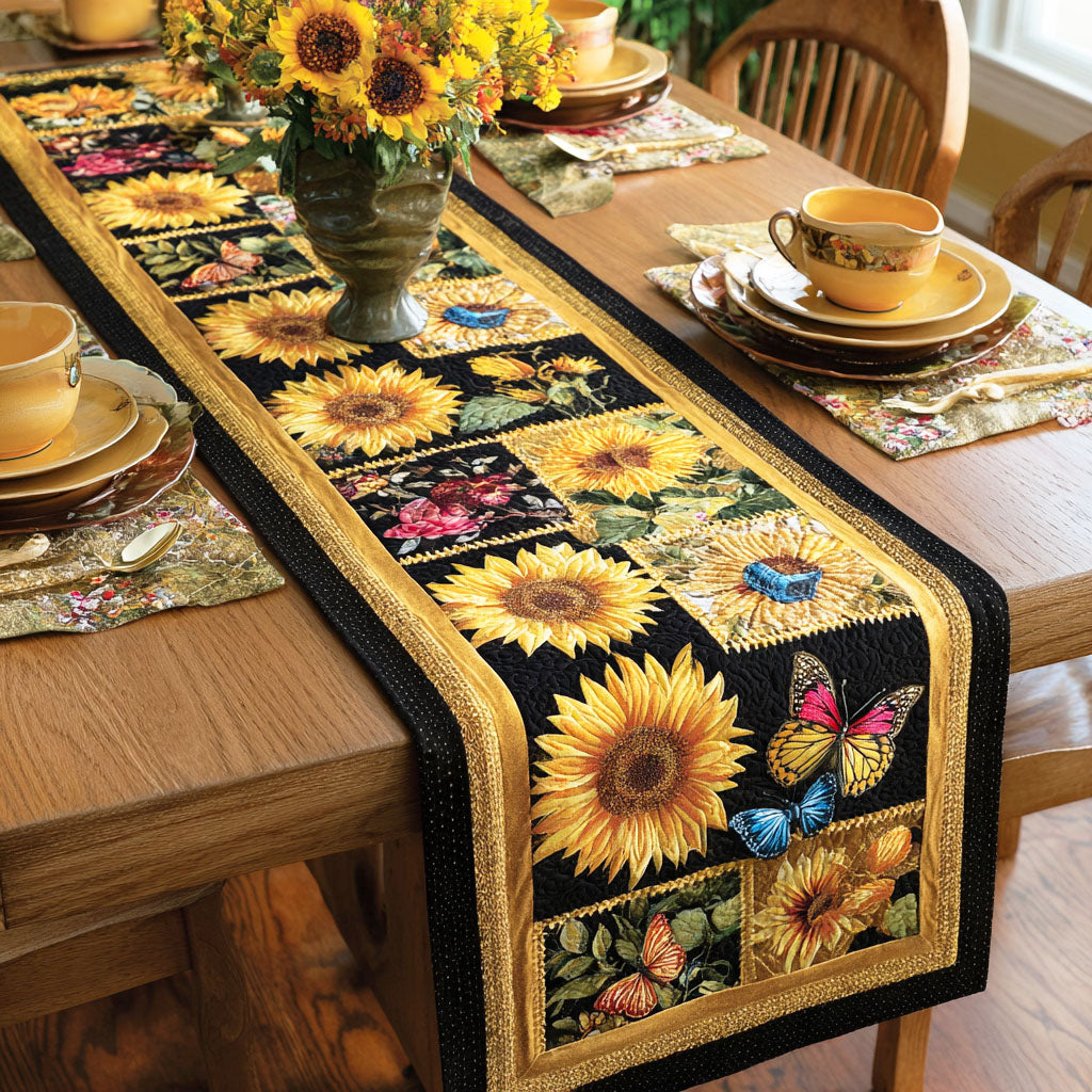 Sunny Horizon Flower Quilted Table Runner NCU0TD697
