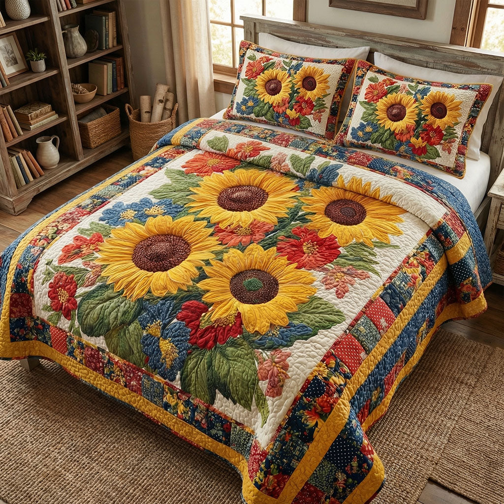 Sunny Meadow Bloom 3-Piece Quilted Bedding Set NCU0PT11546