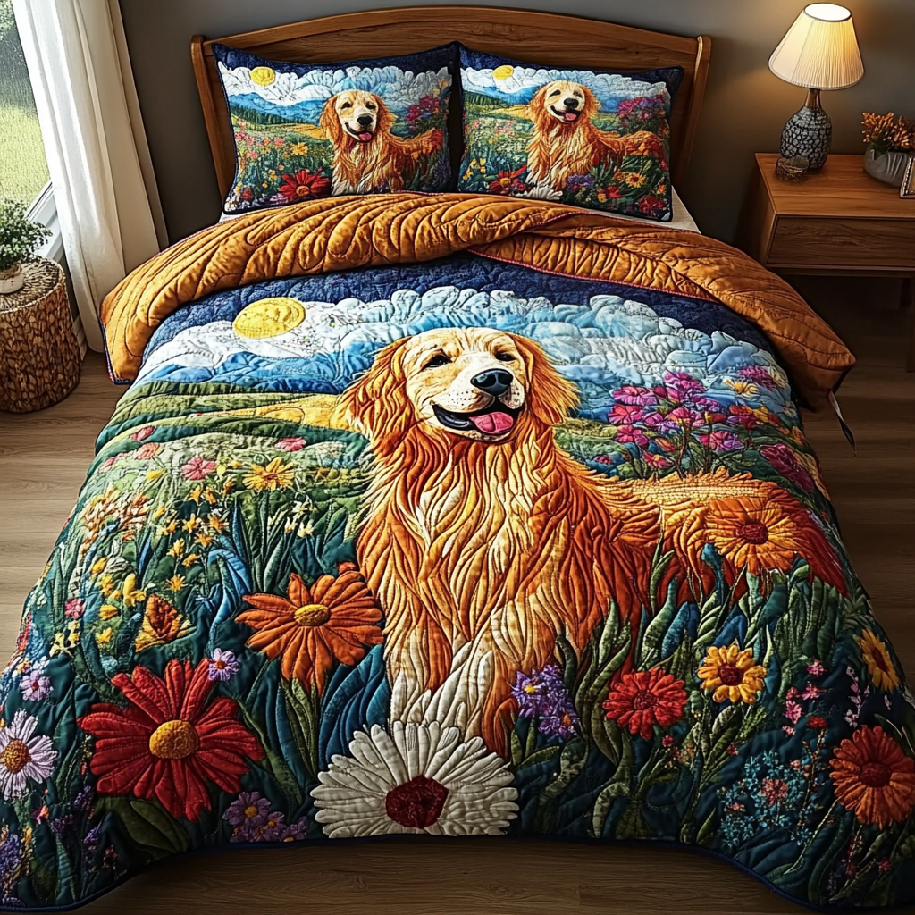 Sunny Retriever 3-Piece Quilted Bedding Set NCU0DV5532