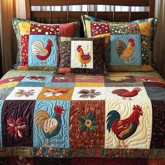 Sunny Rooster 3-Piece Quilted Bedding Set NCU0PT7434
