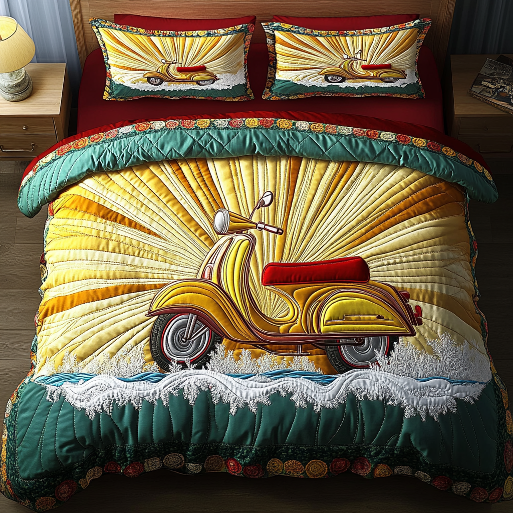 Sunny Scooter 3-Piece Quilted Bedding Set NCU0DK6146