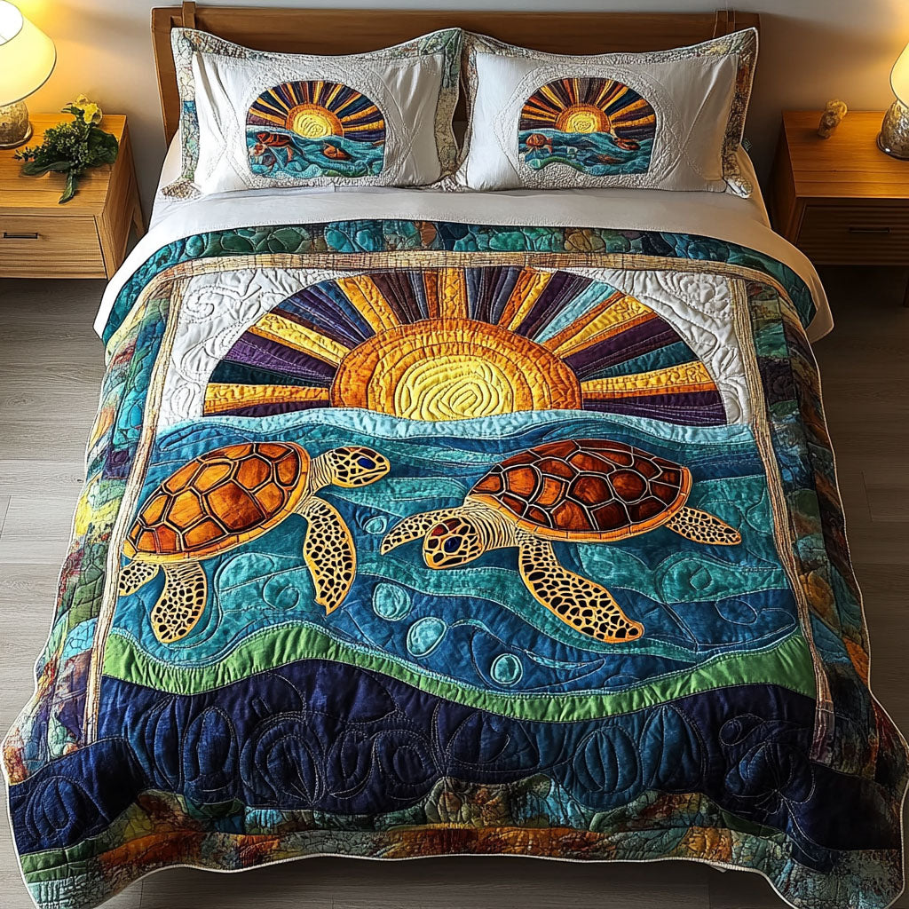 Sunny Shellscape 3-Piece Quilted Bedding Set NCU0PT3547