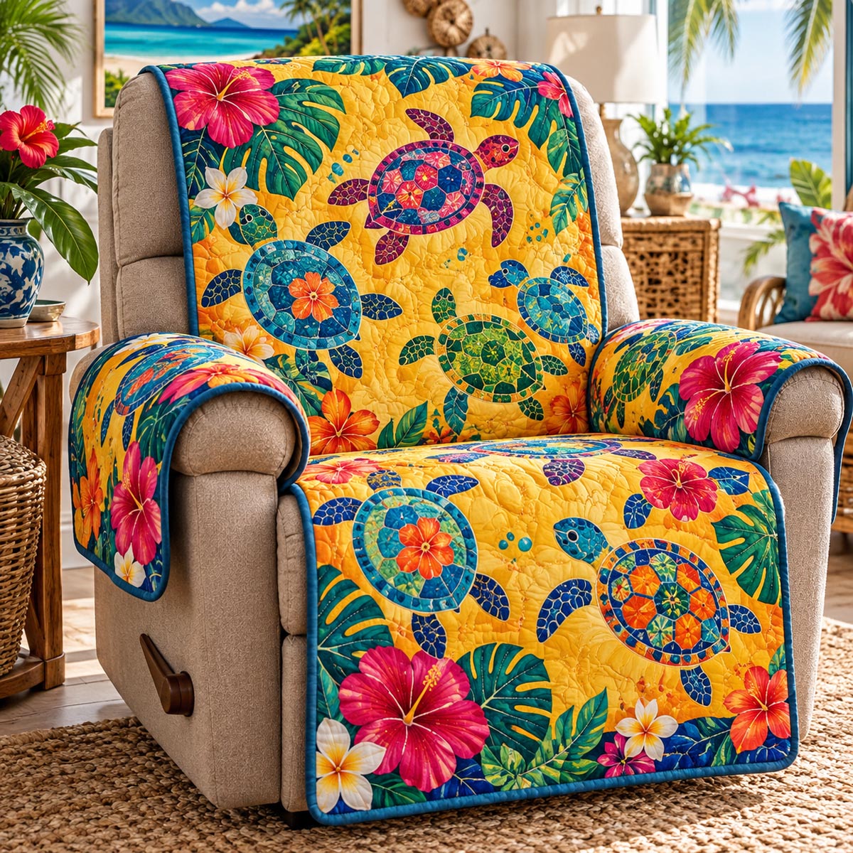 Sunny Tropical Turtles Quilted Sofa Cover NCU0DV10451