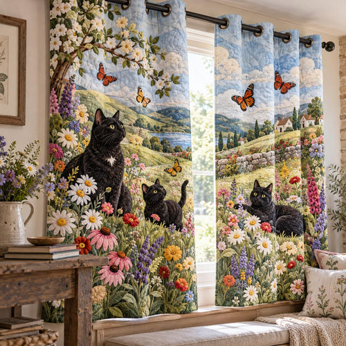 Sunny Wildflower Cat Quilted Curtains NCU0DV10384
