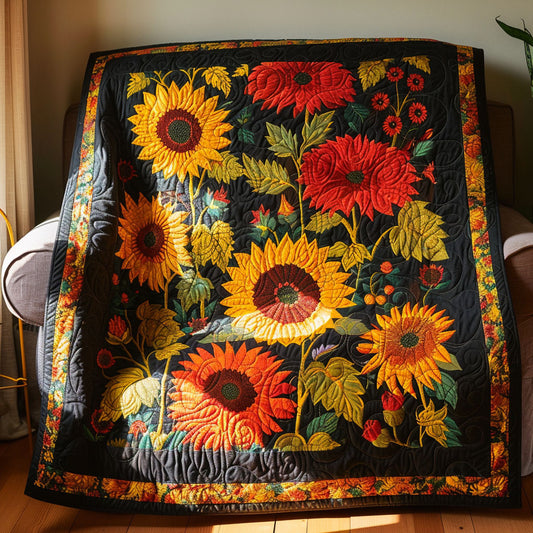 Sunray Sunflower Symphony Quilted Blanket NCU0TL455