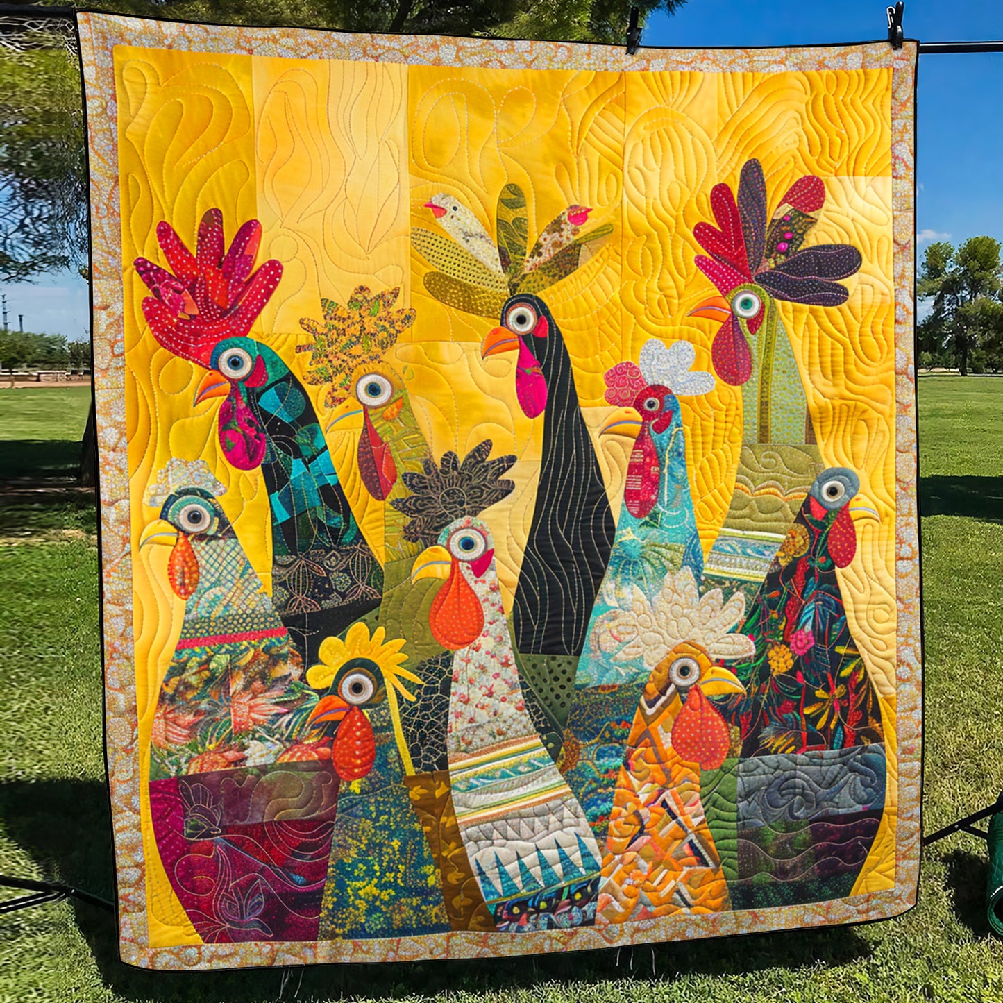 Sunrise Roosters Art Quilt Hanging NCU0TH1570