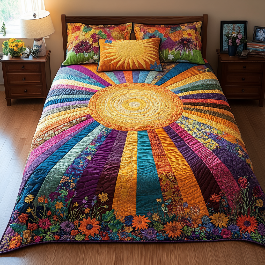 Sunrise Bloom 3-Piece Quilted Bedding Set NCU0DK10376