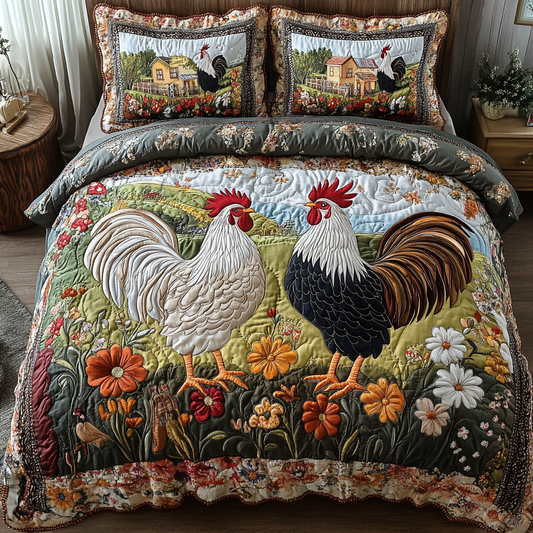 Sunrise Cluck 3-Piece Quilted Bedding Set NCU0DK7161