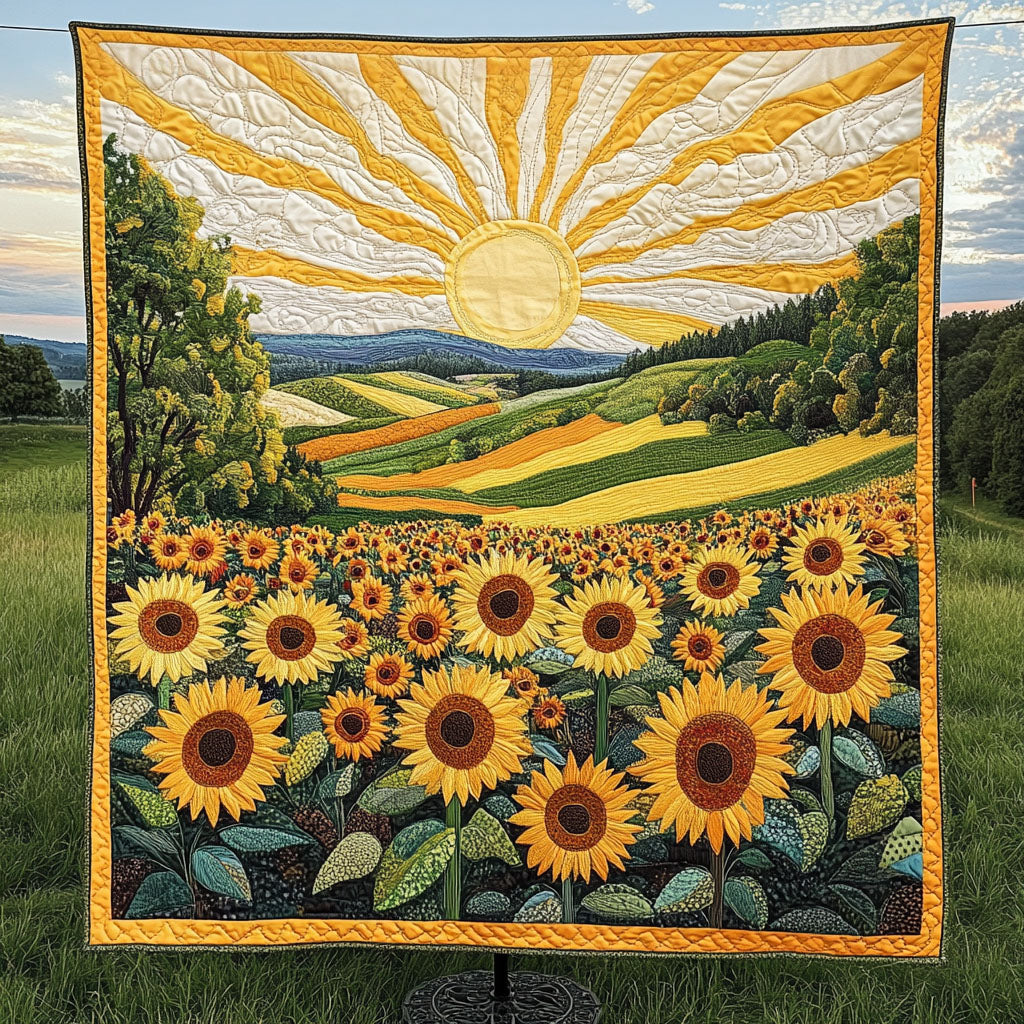 Sunrise Over Sunflowers Quilted Blanket NCU0NT4064
