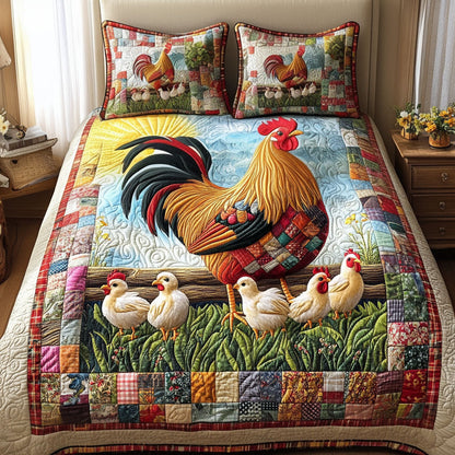 Sunrise Rooster 3-Piece Quilted Bedding Set NCU0NT4007