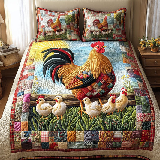 Sunrise Rooster 3-Piece Quilted Bedding Set NCU0NT4007