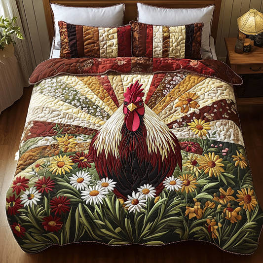 Sunrise Rooster 3-Piece Quilted Bedding Set NCU0VH5132