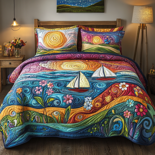 Sunrise Sailing Bliss 3-Piece Quilted Bedding Set NCU0VL979