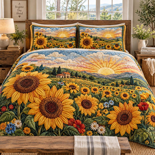 Sunrise Sunflower Valley 3-Piece Quilted Bedding Set NCU0DV10165
