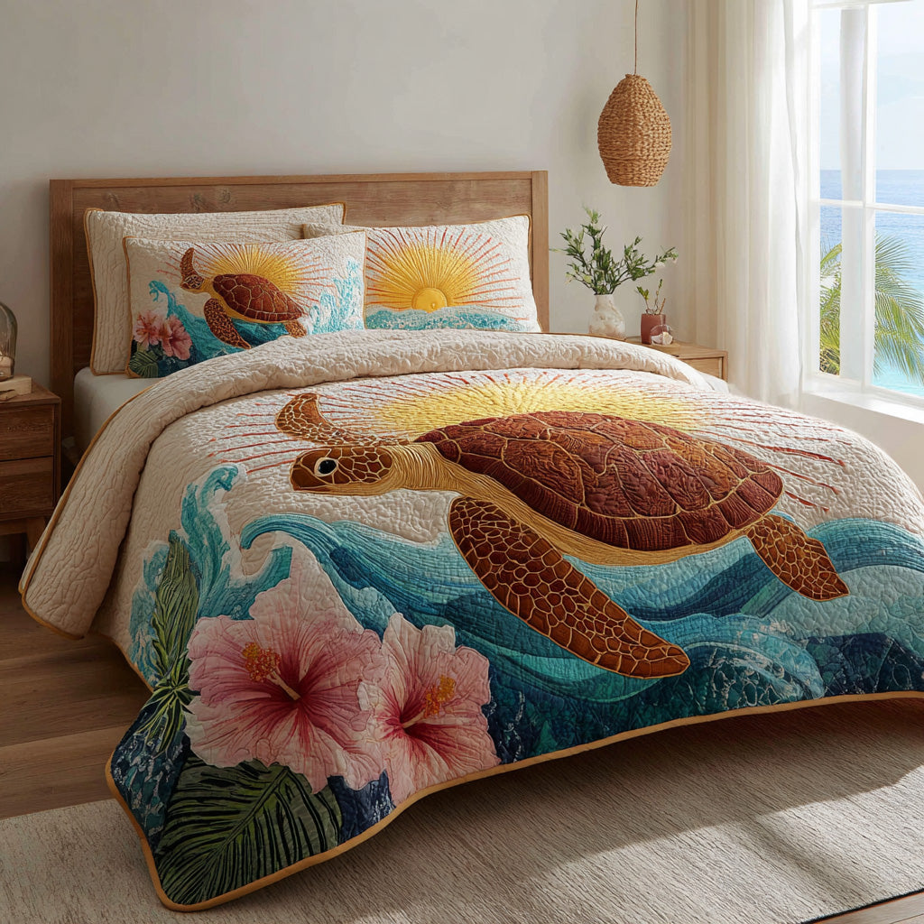 Sunrise Turtle 3-Piece Quilted Bedding Set NCU0VL3153