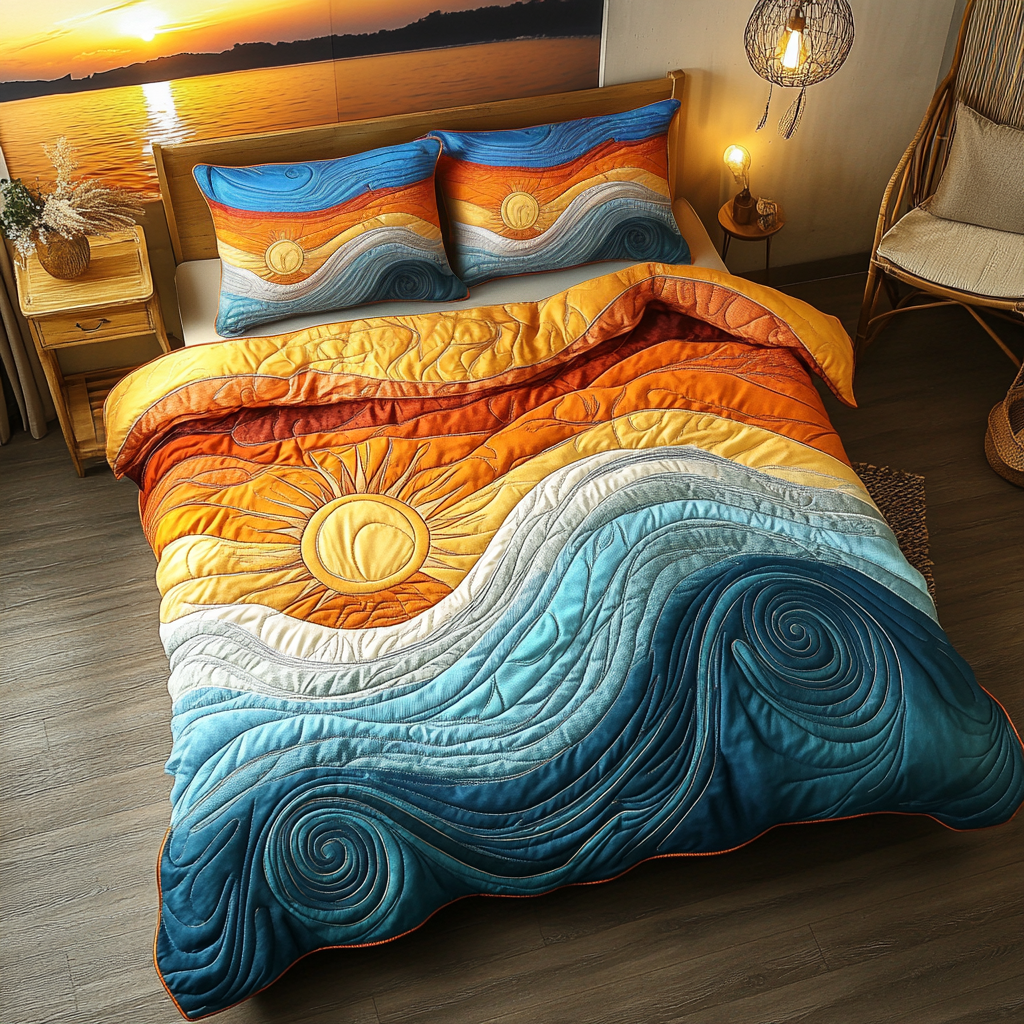 Sunrise and Waves 3-Piece Quilted Bedding Set NCU0VL1491 – Vantique