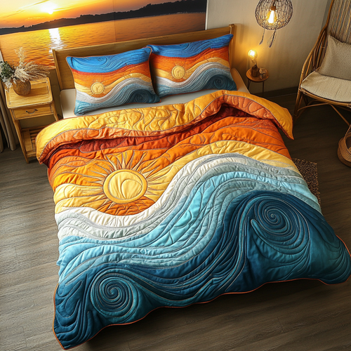 Sunrise and Waves 3-Piece Quilted Bedding Set NCU0VL1491