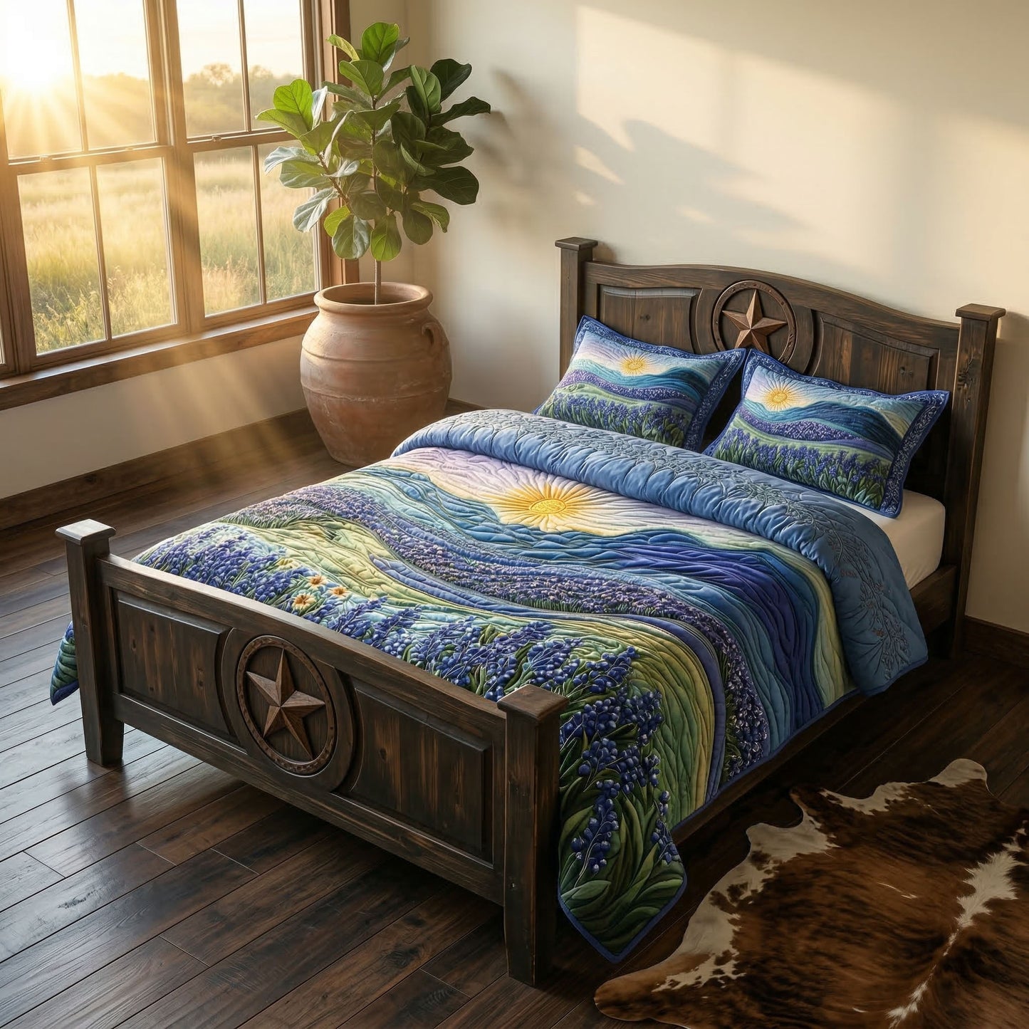 Sunset Bluebonnet 3-Piece Quilted Bedding Set NCU0NT5502