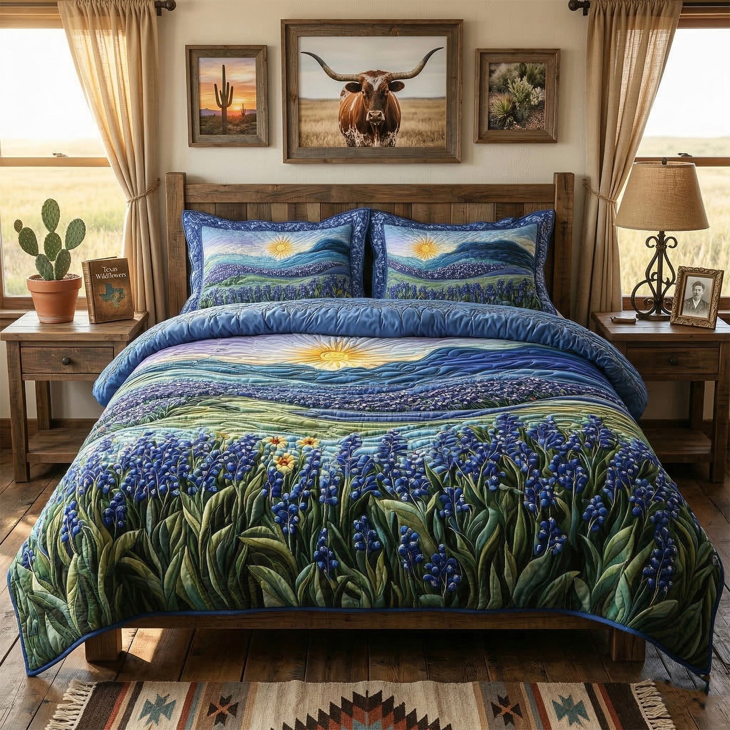 Sunset Bluebonnet 3-Piece Quilted Bedding Set NCU0NT5502