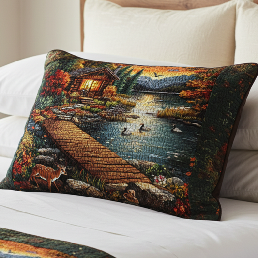 Sunset Cabin Lake Quilted Bedding Pillow Case NCU0NT5169