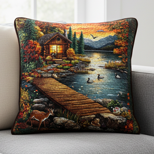 Sunset Cabin Lake Quilted Pillow Case NCU0NT5169