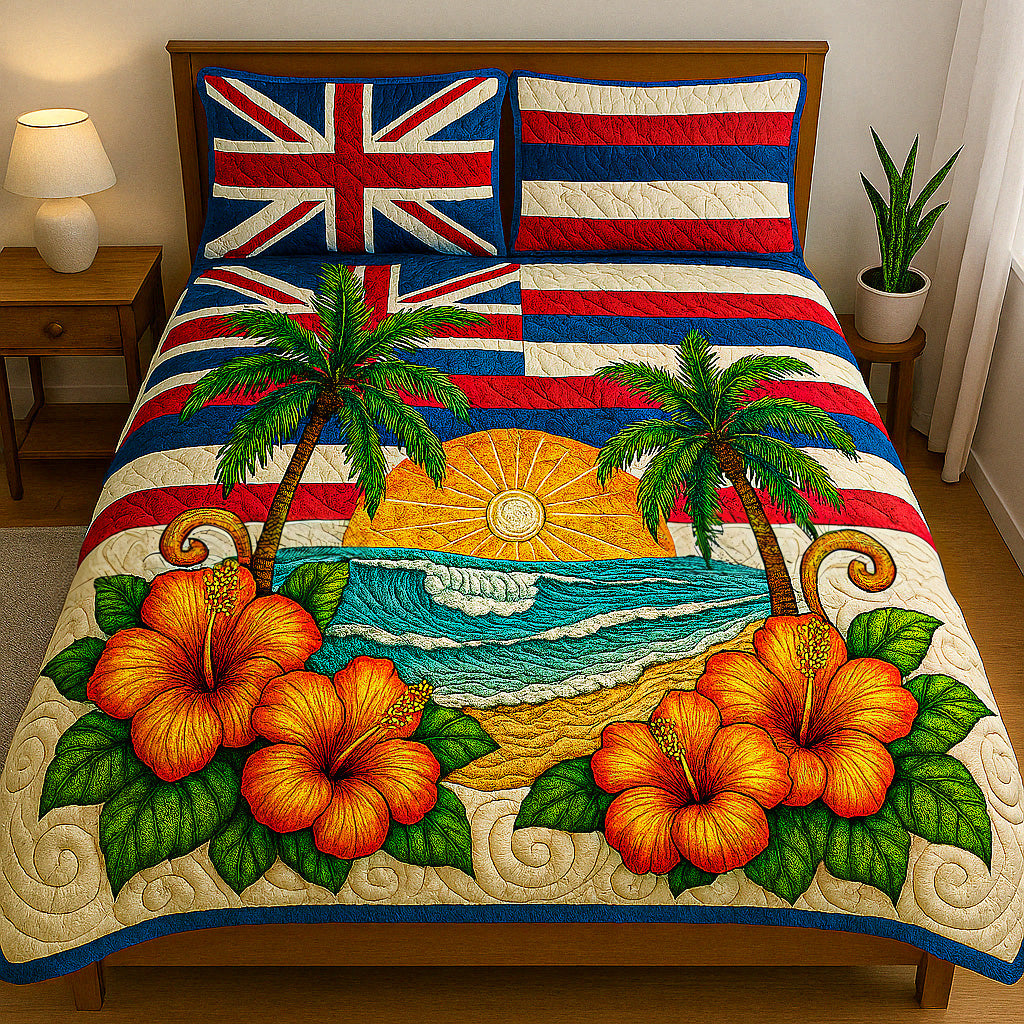 Sunset Waves 3-Piece Quilted Bedding Set NCU0NT5815