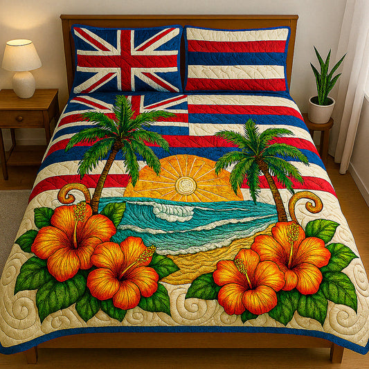 Sunset Waves 3-Piece Quilted Bedding Set NCU0NT5815