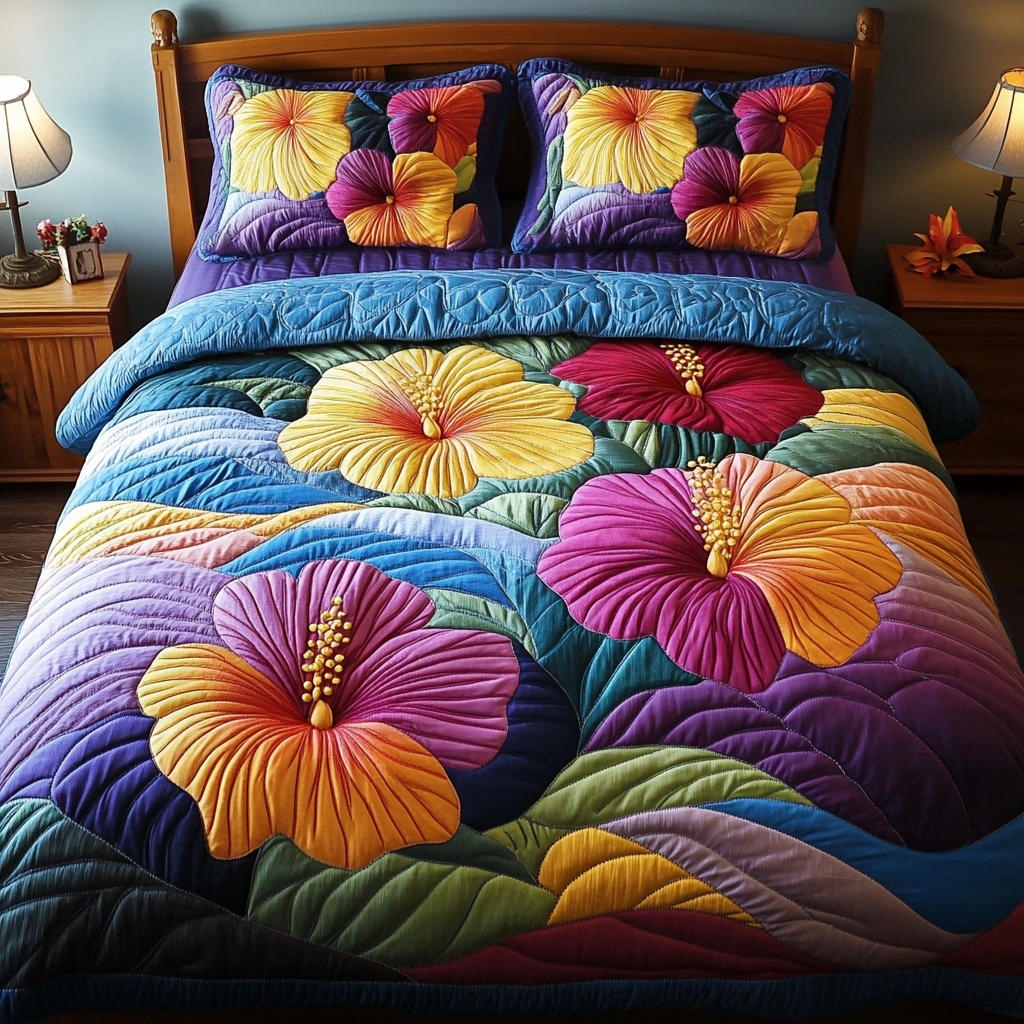 Sunset Bloom 3-Piece Quilted Bedding Set NCU0DK5701