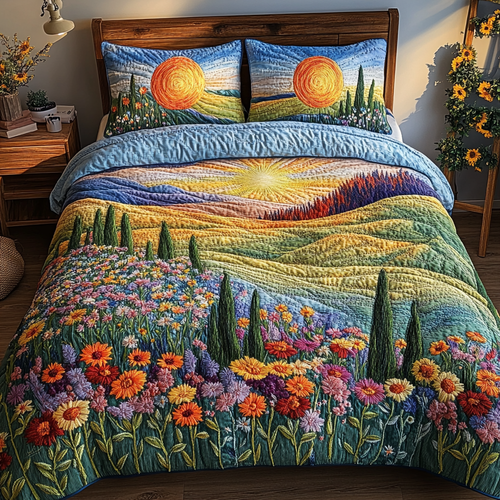 Sunset Bloom 3-Piece Quilted Bedding Set NCU0VL1584