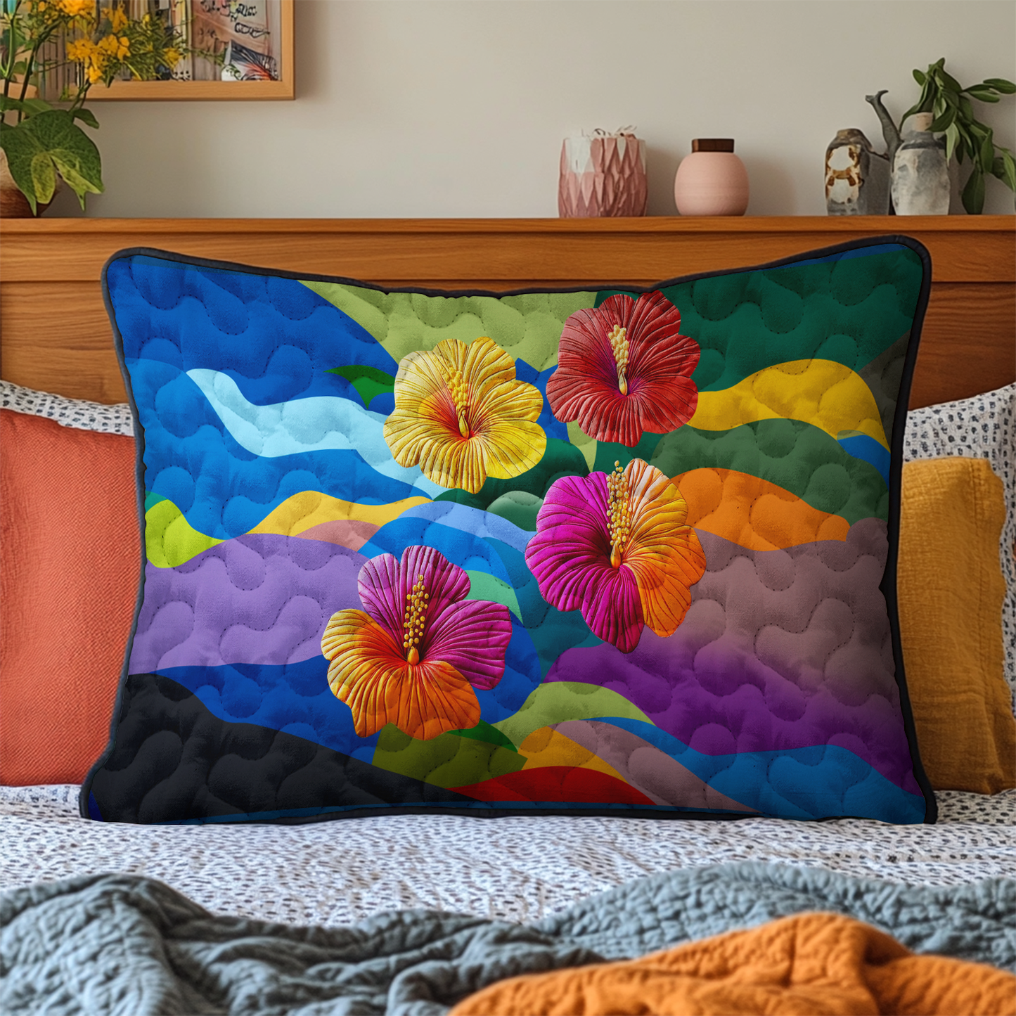 Sunset Bloom Quilted Bedding Pillow Case NCU0DK5996
