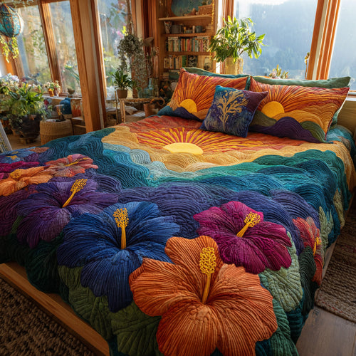 Sunset Blooms 3-Piece Quilted Bedding Set NCU0VL3456