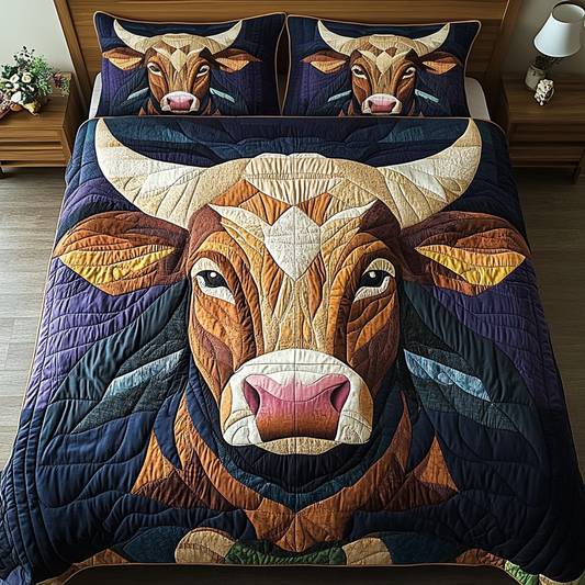 Sunset Bull 3-Piece Quilted Bedding Set NCU0VH3260