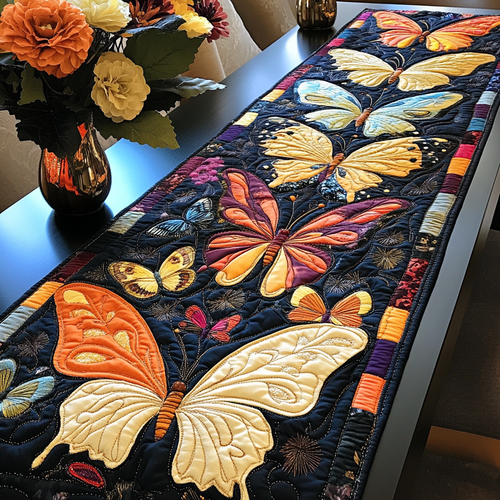 Sunset Butterfly Garden Quilted Table Runner NCU0VL1113
