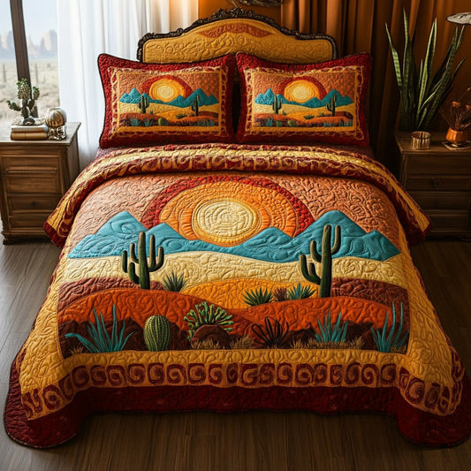 Sunset Cactus 3-Piece Quilted Bedding Set NCU0DV8819