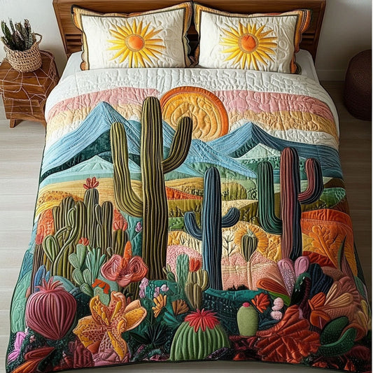 Sunset Cactus 3-Piece Quilted Bedding Set NCU0NT4531