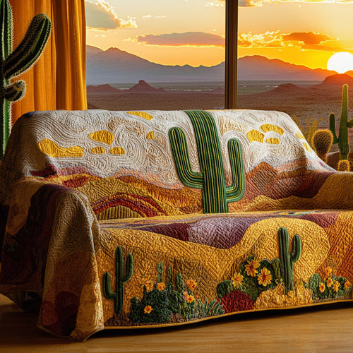Sunset Cactus Quilted Sofa Cover NCU0VL3025