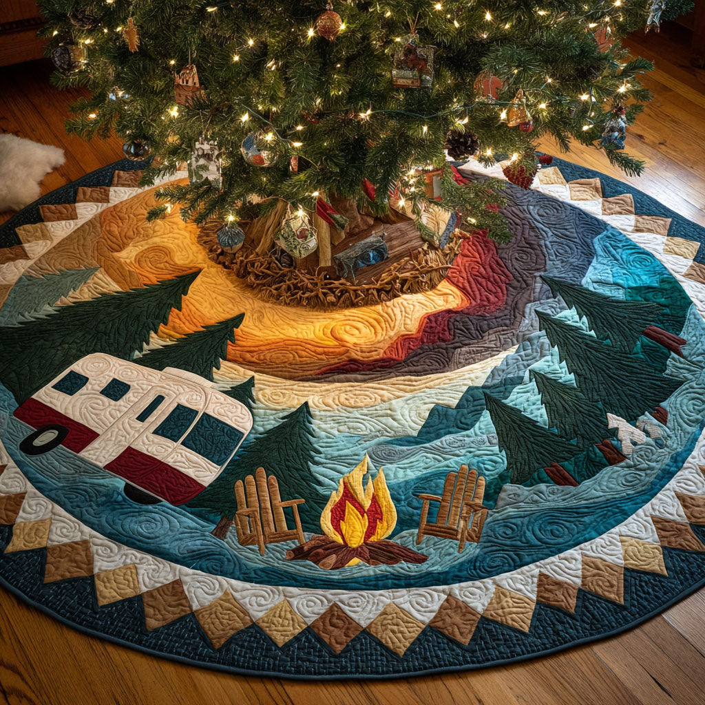 Sunset Camper Christmas Quilted Tree Skirt NCU0TV1332