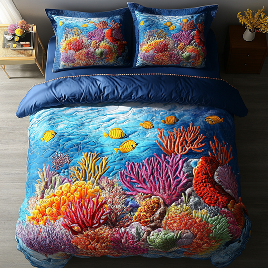 Sunset Coral 3-Piece Quilted Bedding Set NCU0DK5978