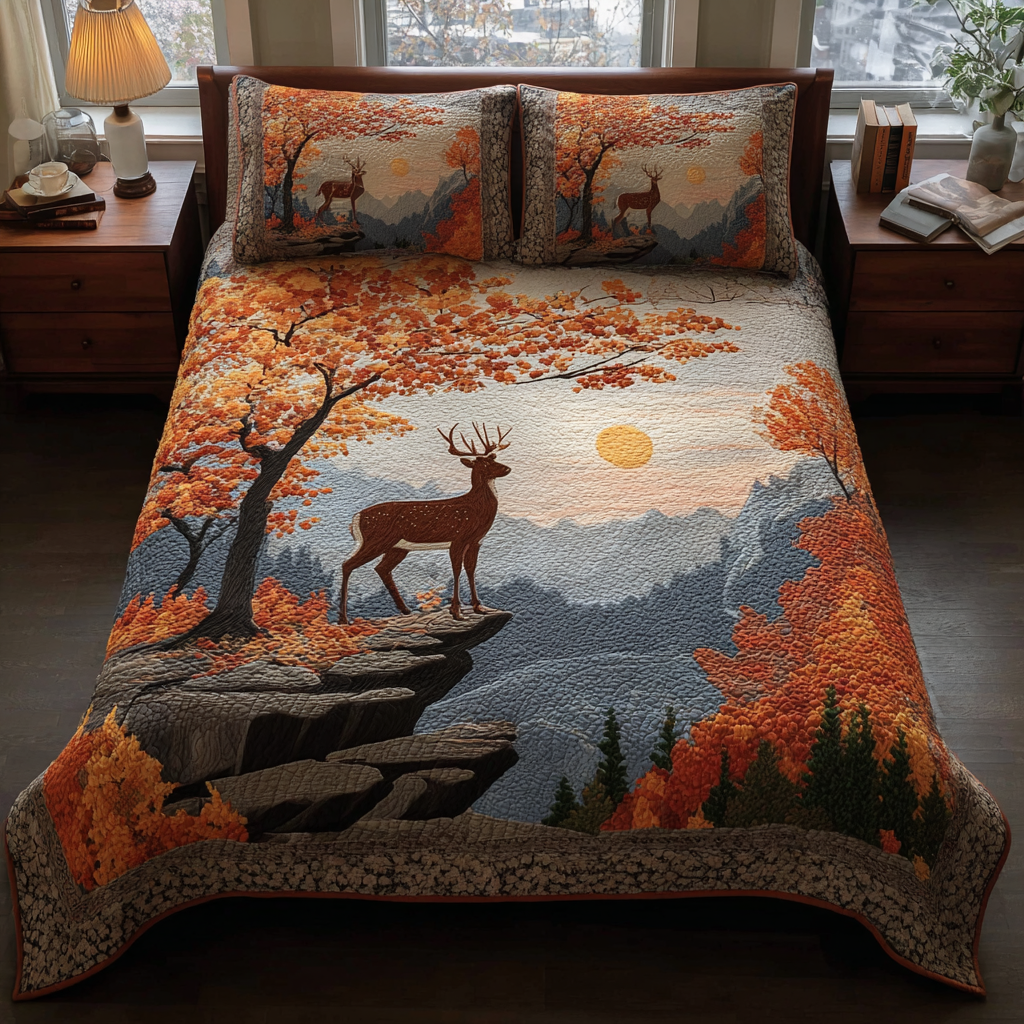 Sunset Deer 3-Piece Quilted Bedding Set NCU0DK8661
