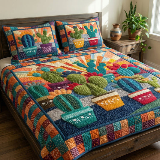 Sunset Desert Cactus 3-Piece Quilted Bedding Set NCU0NT12584