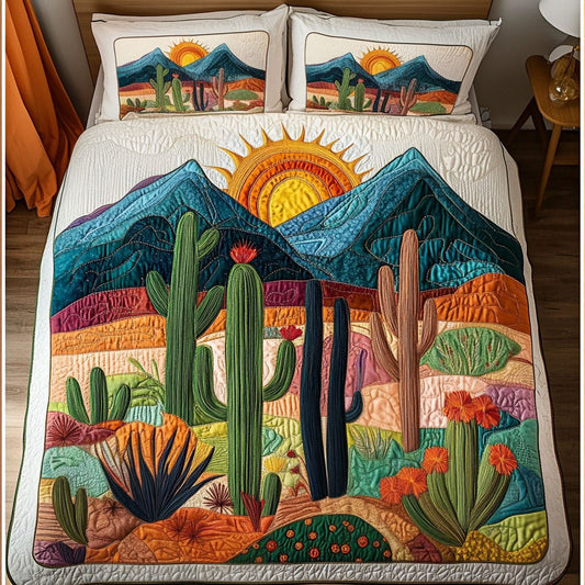 Sunset Desert Cactus 3-Piece Quilted Bedding Set NCU0NT4532