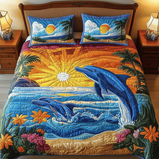 Sunset Dolphin Bliss Quilted Bedding Set NCU0TH2710