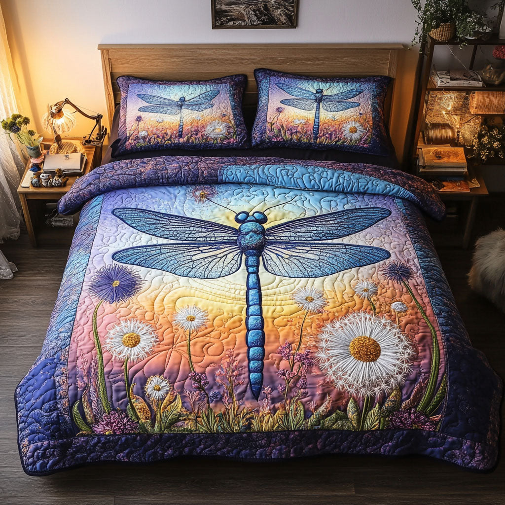 Sunset Dragonfly 3-Piece Quilted Bedding Set NCU0NT5405