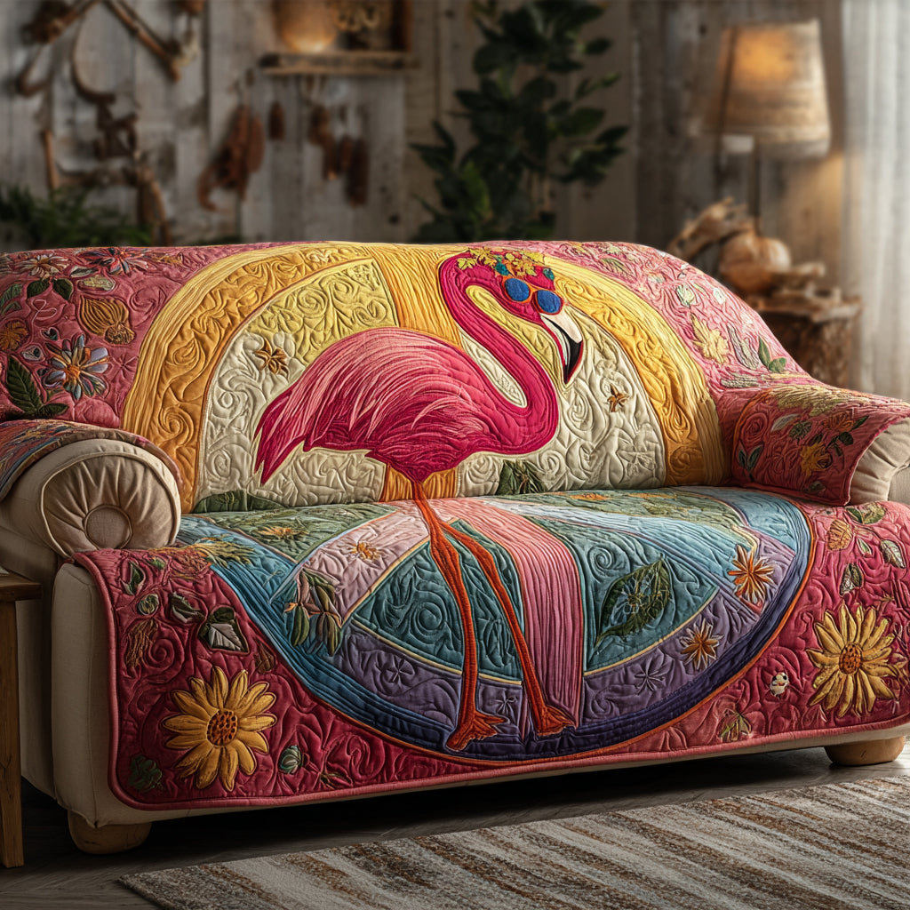 Sunset Flamingo Quilted Sofa Cover NCU0DV9003